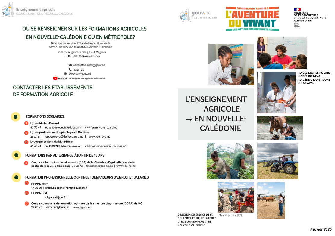capture écran flyer de présentation de l'enseeignement agricole en Nouvelle-Calédonie